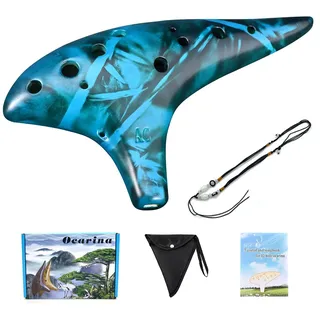 LIEKE Ocarina,Okarina 12 Loch Alto C Stroh geräuchert Keramik Okarinas, Musikinstrument, Geschenk für Kinder Erwachsene mit Songbook Halsband Tasche