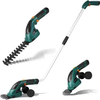 Grasschere mit Akku 7,2V 2000mAh, 2 in 1 Strauchschere akku, Rasenschere mit Teleskopstiel, Heckenschere akku, Rasenkantenschneider, Geeignet zum