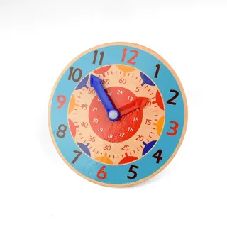 Kikuo 14CM Lernuhr Grundschule, Lautlos Bunte Lernuhr mit Stunden-und Minutenzeiger Lernspielzeug, Lernuhr Kinder Holz für Haus, Spielzimmer und Klassenzimmer (Blau)