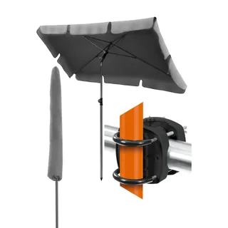 4smile Sonnenschirm Balkon + Sonnenschirmhalter Balkongeländer - 3-IN-1 SET Sonnenschutz Balkon mit Schutzhülle - UV50+ Sonnenschirm rechteckig 200x125cm SunnyShade, Anthrazit