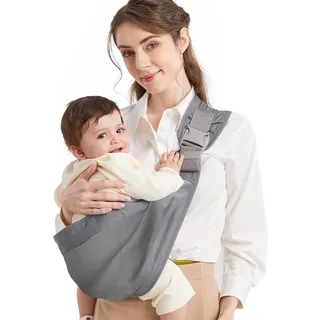 Tragetuch Baby, Mumgaroo Babytrage Neugeborene ab Geburt, On the Go Multifunktionale, für Babys von 0 bis 36 Monaten, Kleinkinder bis 15kg (grau)