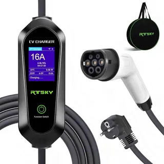 RTSKY 3.5kW Mobile Wallbox Ladekabel CEE 8-16A Auf Typ 2 Ladekabel Elektroauto Typ 2 Schuko 1-phasig, 16A EV Chargers mit Digitalanzeige für Elektroauto, EV Ladegerät,5m