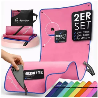 NirvanaShape Reisehandtuch Mikrofaser Handtücher Set, Badehandtuch, Reisehandtuch, Strandtuch, Ecktasche mit Reißverschluss, saugfähig, leicht, schnelltrocknend blau|rot 70 cm x 141 cm