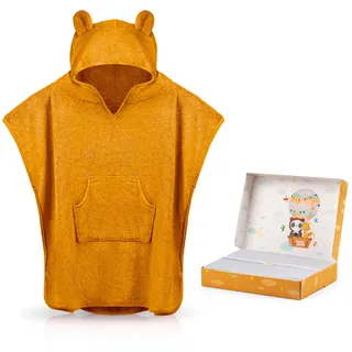 FUCHSUNDPANDA Fuchs&Panda® Badeponcho Kinder EXTRA warm, weich & kuschelig (100% Bambus) | Badeponcho Baby | Handtuch Poncho Kinder mit toller Geschenkverpackung (Lehm-braun)