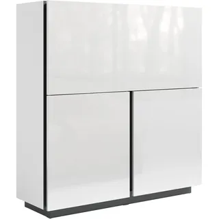 byLIVING Idaho, Weiß B:120cm H:127cm T:40cm, Sekretäre, Sekretär, Weiß Hochglanz, 2 Türen, 1 Klapptür, 3 Fächer, Griffnut, B: 120 cm