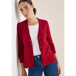 Cecil Cardigan CECIL, Damen, Gr. XXL (46), beaujolais rot, Strick, Obermaterial: 37% Baumwolle, 34% Polyacryl, 26% Polyester, 3% Elasthan, unifarben, normal hüftbedeckend, V-Ausschnitt, Flachstrickbündchen, Strickjacken, mit Strukturdetail und Knopfleiste