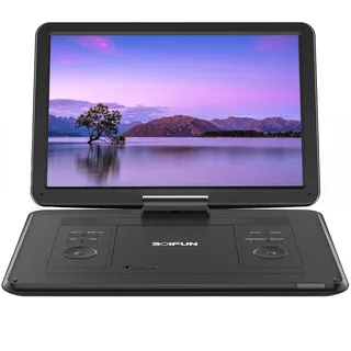 17,5’’ Tragbarer DVD Player mit 15,6’’ HD Display, 6 Stunden Wiederaufladbare Batterie, Unterstützung für USB/SD-Karte/AV-Übertragung, Sync TV/Projektor Bildschirm, Schwarz