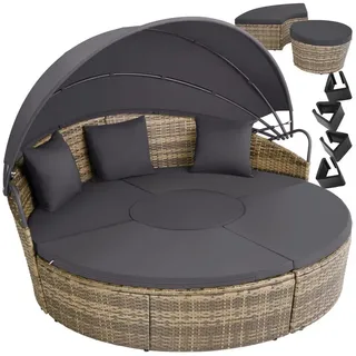 tectake Loungeset Rattan Sonneninsel Santorin - UV-beständig und widerstandsfähig, (Gartenlounge-set Santorin, 5-tlg., geeignet für Outdoor in Natur), klappbares Sonnendach & höhenverstellbare Füße beige