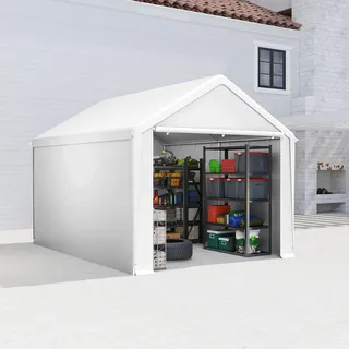 Outsunny Carport Zeltgarage Wasserdichtes Lagerzelt Weidezelt Garten Garage, Weiß