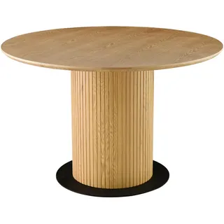 Mid.you Esstisch, Eiche, Holz, Metall, Holzwerkstoff, Eiche, furniert, rund, Säule, rund, Bodenplatte, 120x75x120 cm, Esszimmer, Tische, Esstische, Esstische rund