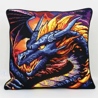 RKFLGEW DIY knüpfen set erwachsene Fantasie Drache knüpfkissen Anime Drachen Tier 3D-Kissen-Materialpaket,Knüpfhaken-Sticksets,DIY-Teppichkissen,Häkelkissenbezug für Zuhause 43x43cm