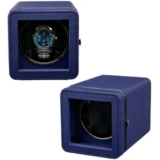 Mcbazel Automatischer Uhrenbeweger mit LED-Beleuchtung – Elegante Uhrenbox aus PU-Leder für Uhr, Leiser Motor, 4 Rotationsmodi, Rechteckige Uhrenaufbewahrung – Blau