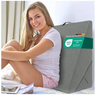 eloneo Multifunktionales Keilkissen, Rückenkissen, Kniestütze, Beinstütze, Venenkissen für Couch und Sofa, Lesekissen, Größe W55 x H56 x L30. 5 cm, Grau