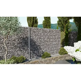 Gabionen Komplettset - 8/6/8 - inkl. Pfosten, Matten und Zubehör aus Stahl, anthrazit – Gabionenzäune für Sichtschutz – Gabionenwand als Gartenzaun