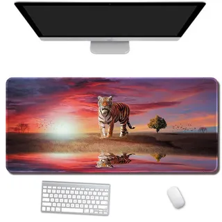 Hixingo 3D Tierdruck Mauspad XXL/XL/L, Gaming Mauspad, Mauspad mit Anti-Rutsch Gummiboden, Vernähte Kanten Mousepad, Mouse pad für Büro, Zuhause (1000x500x3mm,Tiger)