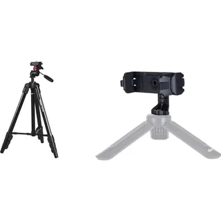 Rollei Compact Traveler Star S1 - kompaktes Videostativ & Smartphone-Halterung II, professionelle Handy-Halterung zur Montage auf einem Stativ im Hoch- und Querformat- 22772 Smartphone Halter