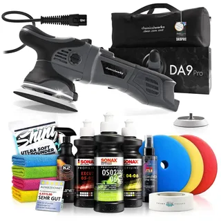 Poliermaschinen Set: chemicalworkz DA9 Pro Exzenter Poliermaschine + Sonax Politur Set + Royal Pads Premium Polierpads + Dr. Wack Lackversiegelung + Zubehör | 14-teilig