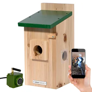 Luxus-VOGELHAUS Nistkasten Eazy mit WiFi Kamera und Netzteil - Vogelbeobachtung mit Nisthilfe aus Holz und App - Ø 40 mm Einflugloch - Grün
