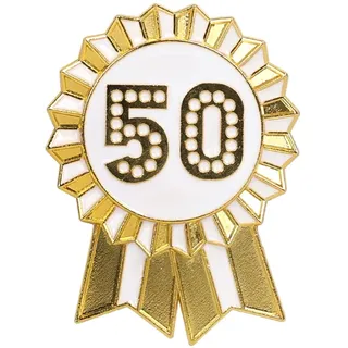 Talking Tables „Happy Birthday“-Anstecker gold- und weiß emaillierte Metallrosette wiederverwendbar Zubehör für Mädchen Erwachsene Kinder 50 Partyzubehör Meilenstein Jubiläum 4,5 cm Durchmesser