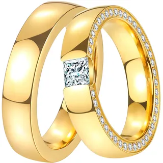 DOOSTI Trauring DOOSTI "Schmuck Geschenk Edelstahl Trauring Ehering Partnerring LIEBE" Gr. 56, gold (gelbgoldfarben), Fingerringe, 56,mit Zirkonia, Edelstahl, 5mm, Trauring, wahlweise mit oder ohne Zirkonia