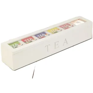 Teebox aus Holz, Teebeutel-Organizer, Aufbewahrungsbox, Teebeutelhalter, Organizer mit 6 Fächern, Teekiste, Behälter, Teedose für Kaffee, Tee, Zucker, Getränke, Packungen (Weiss)
