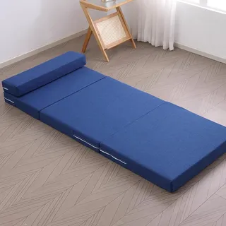 XXIUDEE Faltbare Tatami-Matratze mit abnehmbarem Bezug, Boden-Klapp-Isomatte für Meditation, Yoga, Kinder, Gäste, Wohnzimmer, Übernachtung, Matratze für Reisen, Auto, Zelt (160 x 60 x 5 cm, blau)