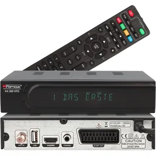 Opticum Red RED OPTICUM AX 300 VFD Sat Receiver mit PVR I Digitaler Satelliten-Receiver HD mit alphanumerischem Display - DVB-S2 - HDMI - SCART - USB 2.0 - Coaxial Audio I 12V Netzteil ideal für Camping