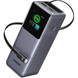 UGREEN Nexode Power Bank 20000mAh, 165W Schnellladen, 65cm einziehbares Kabel, Kompatibel mit iPhone 17/16/15 Serie, Galaxy S25 Ultra, MacBook, Dell Laptop und mehr