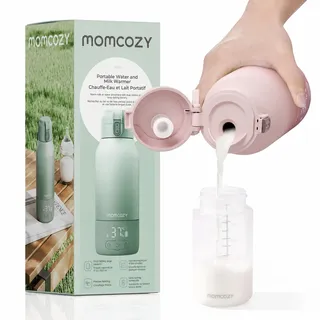Momcozy MW05 Tragbarer Flaschenwärmer Baby für unterwegs, 500ml Kapazität + 24x Nutzung/Akku | TÜV-CE zertifizierter Flaschenwärmer | Schnellaufheizen in 3 Min. (BPA-frei, Inkl. USB-C Kabel), Rosa