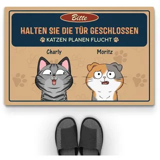 Geschenke Mall Personalisierte Fussmatte - Bitte Tür Geschlossen Halten Katzen Planen Ihren Ausbruch - Fussmatte Mit Namen, Fussmatte Selbst Gestalten, Fussmatte Katzen Personalisiert (#2, Modell #1)