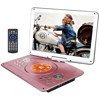 YOOHOO 16.9" tragbarer DVD Player für Auto und Kinder mit Bildschirm 14.1" HD Bildschirm,mit akku,unterstützt alle Regionen, mehrere Regionen, Auto DVD Player für Kinder, Kopfhörer/SD/USB (Gold)