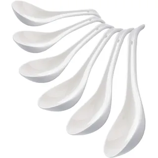 CHILDIKE Porzellan-Suppenlöffel, 6 Stück, 16,8 cm, Keramik, chinesische Löffel, Weiß