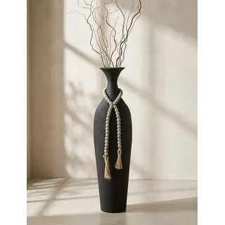 Sziqiqi Metall Bodenvase Groß Schwarz: Hoch Vasen Boho mit Perlen | 60cm, Dickes, Stabile, Pflegearm, Rustikale, Sicher für Kinder und Haustiere, Indoor, Wohnzimmer, Landhaus, Einweihung