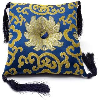 Kissen für Klangschale quadratisch mit diversen tradtionellen Mustern Ø ca. 15 x 15 cm -9832- (blau Lotus) in verschiedenen Farben erhältlich