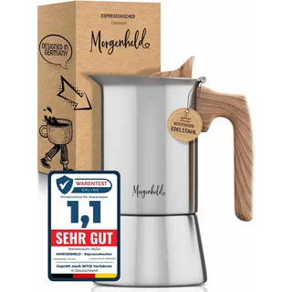 Morgenheld Espressokocher Edelstahl klein für 4 Tassen 200 ml Mokkakanne Espressokanne induktionsgeeignet Espressomaker für Induktion Espressomaschine Mokkakocher Induktionsherd Gasherd Kaffeekocher