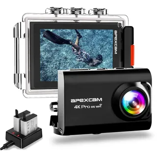 Apexcam Action cam 4K 20MP Sportkamera EIS WiFi wasserdichte Unterwasserkamera 40M Externes Mikrofon 2.0'LCD 170 ° Weitwinkel 2,4G Fernbedienung 2x1200mAh-Batterien und andere