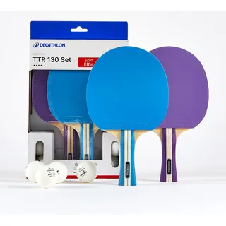Set 2 Tischtennisschläger TTR 130 Spin 4* ITTF Schule/Verein Violett/Blau, Bälle