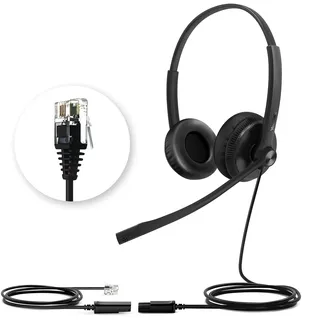Yealink YHS34 RJ9 Telefon Headsets mit QD Anschlußkabel Kompatibel mit Poly Avaya Snom Grandstream Telefone Bequeme Zwei-Ohr Headset mit Mikrofon 2.1m Kabel für Bürotelefone Schreibtisch Festnetz