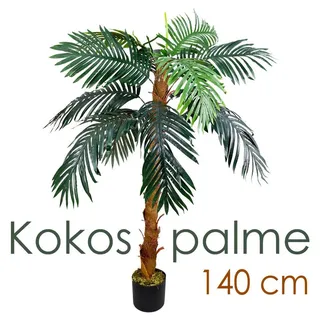Decovego Kunstpflanze Kokospalme, Kunstpalme im Topf mit 12 Palmenwedeln, Höhe 140cm