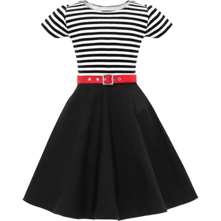 BlackButterfly Mädchen Kleid Maria Streifen Swing, Schwarz, 9-10 Jahre - 9-10 Jahre