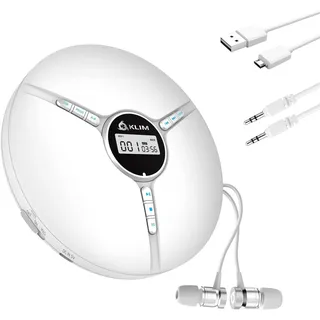 Klim Discman Tragbarer CD Player mit Akku und Kopfhörer | mit Anti-Skip Schutz für unterbrechungsfreien Musikgenuss unterwegs, Weiß