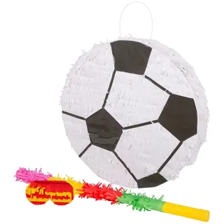 Fax Potato 3pc Fußball Pinata-Set mit Mehrfarbiger Stock & Augenbinde - Mexikanisch Kinder Mädchen Jungen Geburtstagsfeier Partys Spiele Dekorationsset