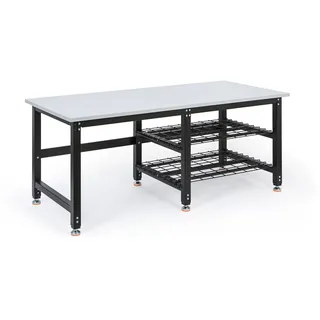 Höhenverstellbarer Packtisch PROFI, 1800 × 800 × 790–940 mm mit Fachböden