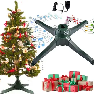 YTAFONPO Rotierender Weihnachtsbaumständer mit Lautsprechern, um 360 Grad drehbarer Weihnachtsbaumständer mit Musik, drehbarer Weihnachtsbaumständer