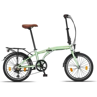 Pacto TEN 20 Zoll hochwertiges Faltfahrrad Stahlrahmen 6 Speed Shimano Gänge faltbares Citybike Klapprad Faltrad Fahrrad Folding Hollandrad Minze - Grün