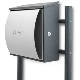 BITUXX Design Standbriefkasten Hellgrau inkl. Zeitungsfach