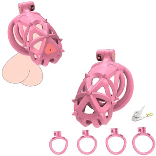 Qiyasex Pink Chastity Cage Male Small PeniskäFig Klein Cock Cage Sissy KeuschheitskäFig Herren Extrem Sm KeuschheitsgüRtel Sex Spielzeug FüR Paare (L,4 Bent Ring)