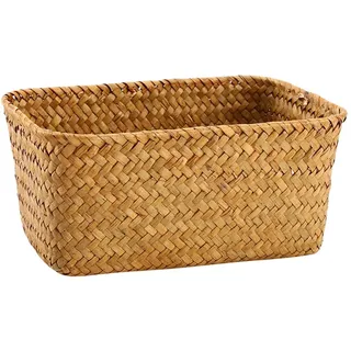 Cabilock Rattan Korb Geflochtener Korb Seegras Korb Regalkorb Rattankorb Weidenkorb Aufbewahrungskorb Kosmetik Organizer für Zuhause Küche Wohnzimmer 20x13cm