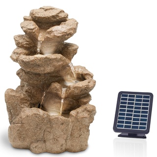 Bloomida Solarbrunnen für Draussen | Springbrunnen mit LED I Balkon/Gartenbrunnen Solar Wasserfall Außen I Outdoor Kaskaden Brunnen Wasserbrunnen Garten (Yosemite Fall - Sand)