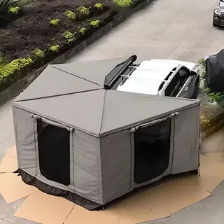270° Grau Automarkise/Zelt mit Vorzelt 200x200cm für die Fahrerseite Dachzelt Markise
